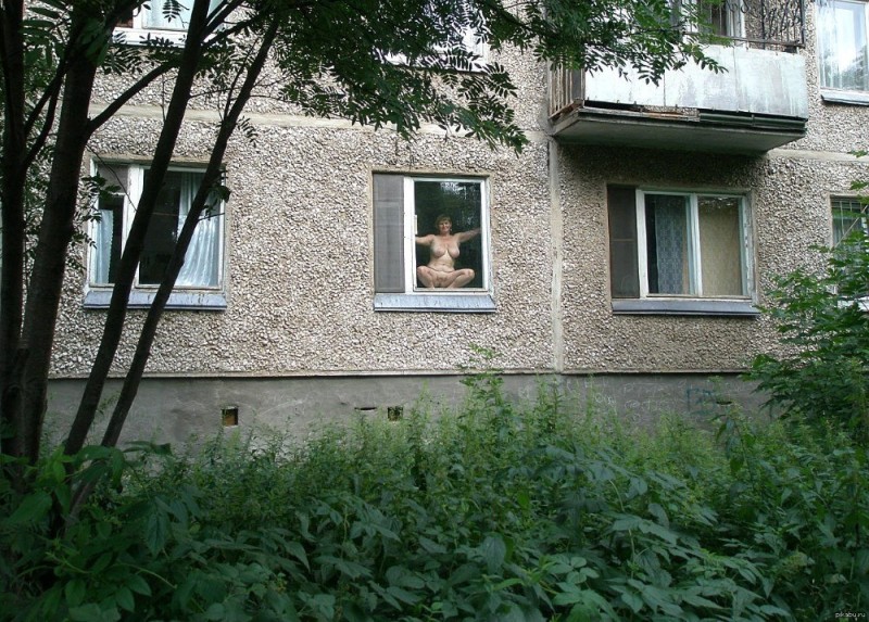 Create meme: sunbathing from the window, old Soviet windows, Khrushchev's windows