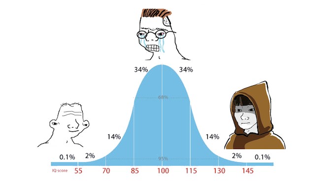 Create meme: normal distribution of memes, The distribution of the IQ meme, iq distribution