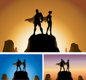 Create meme: people, couple silhouette, superhero silhouette