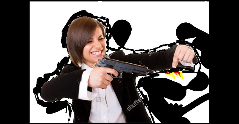 Create meme: The gun in, a woman with a gun, people