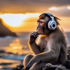 Create meme: chunga, monkey with headphones, monkey listens to music