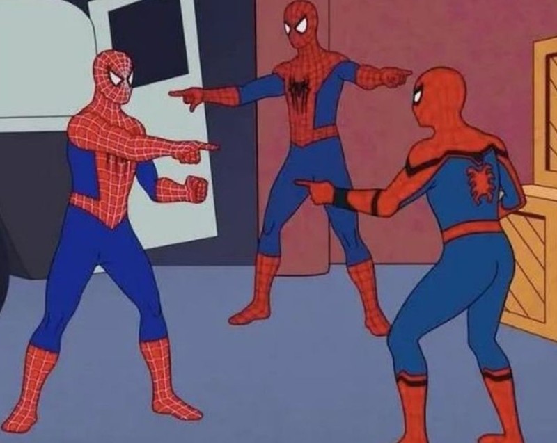 Create meme: The spider-man meme, two spider-man meme, A meme with spider-men pointing at each other