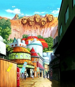 Create meme: Konoha's old town, Konoha landscape, landscape naruto Konoha