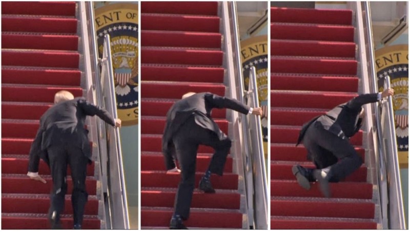 Create meme: Biden on the plane ramp, Joe Biden and the ladder, Joe Biden stumbled on the ramp