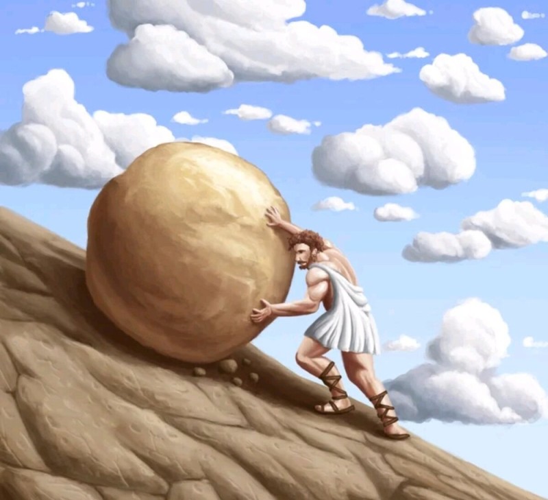 Create meme: sisyphus mythology, The sisyphean work is a myth, sisyphus drawing
