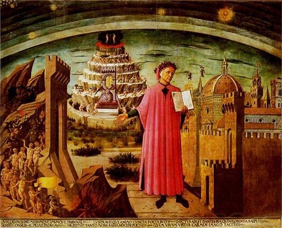 Create meme: Dante Alighieri, fresco by Michelino Dante Alighieri, Dante Alighieri in exile