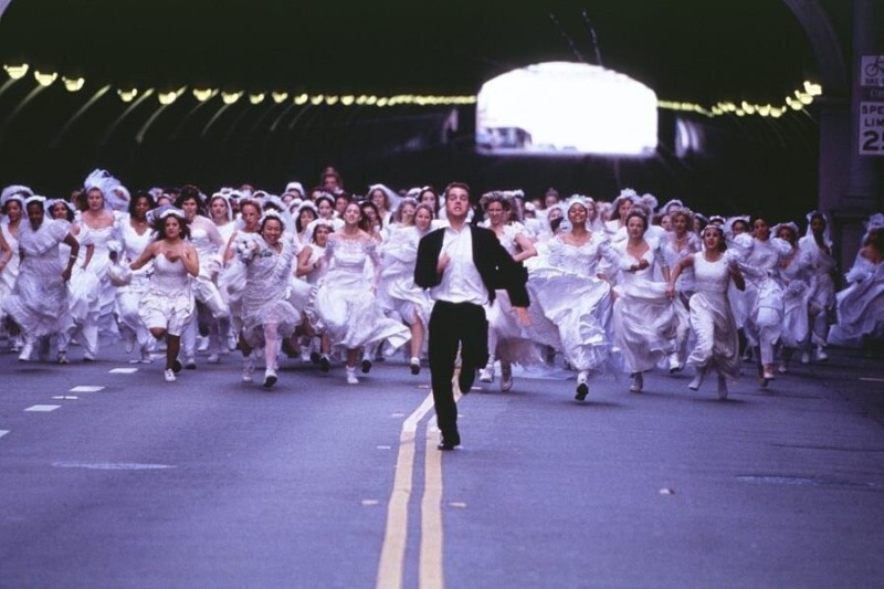 Create meme: many brides, bride is running away, The Bachelor 1999