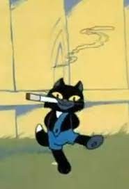 Create meme: cat, cartoon, Oh wait, the kitten with a cigarette