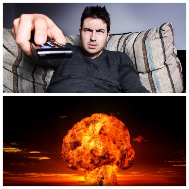 Create meme: The man with the remote control, nuclear explosion, a nuclear strike 