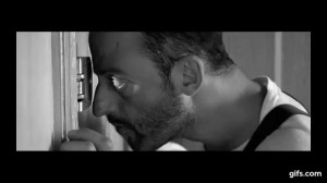 Create meme: drawings for the film Leon by Luc Besson, Leon peephole, Jean Reno