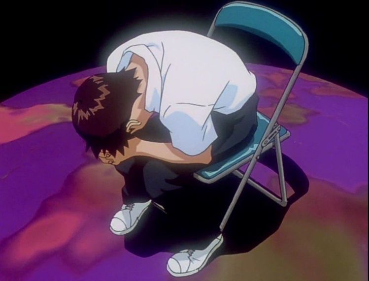Create meme: Shinji Evangelion, Shinji Ikari, Shinji Ikari on a chair