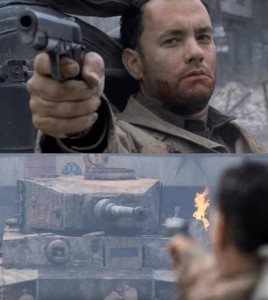 Create meme: Tom Hanks meme, saving private Ryan meme, Tom Hanks vs tank meme