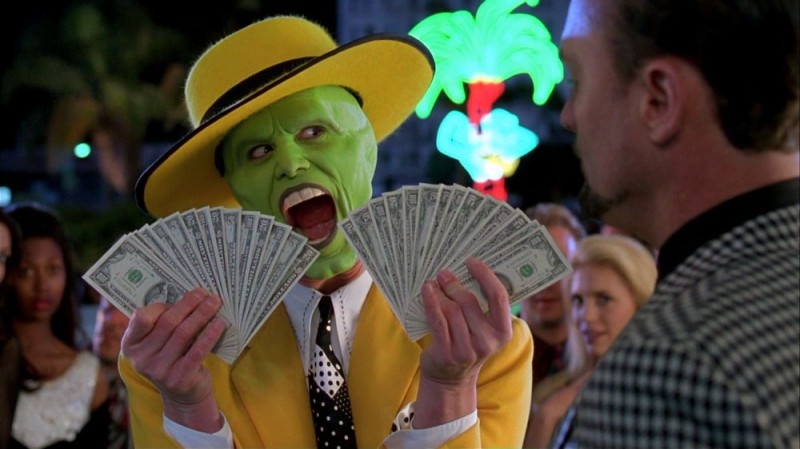 Create meme: mask movie 1994 eyes, Jim Carrey the mask money, money 