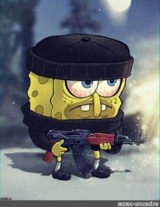 Create meme: spongebob with a kalash, spongebob with a machine gun, spongebob Kalash