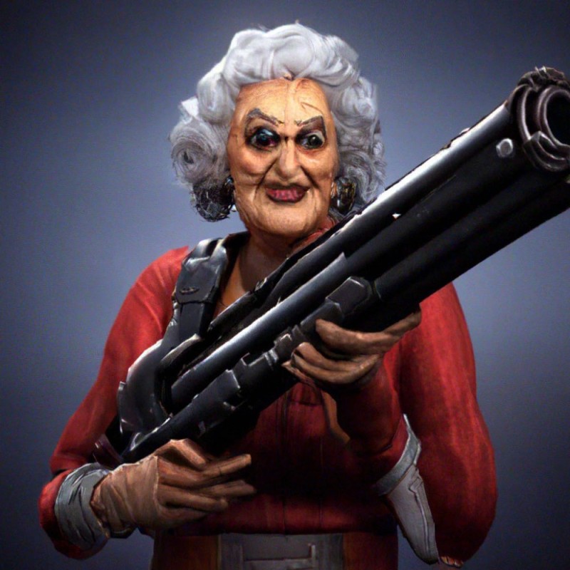 Create meme: the wicked old woman, grandmother with a machine gun, angry Gran 