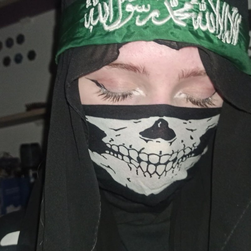 Create meme: mask Balaclava , a mask with a skull, A girl with a bandana on her face