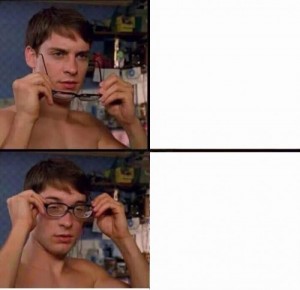 Create meme: meme with sunglasses, meme Peter Parker wears glasses sees the same thing, people