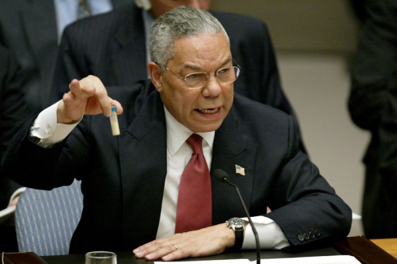 Create meme: Colin Powell with a test tube, Powell with a test tube, Colin Powell 