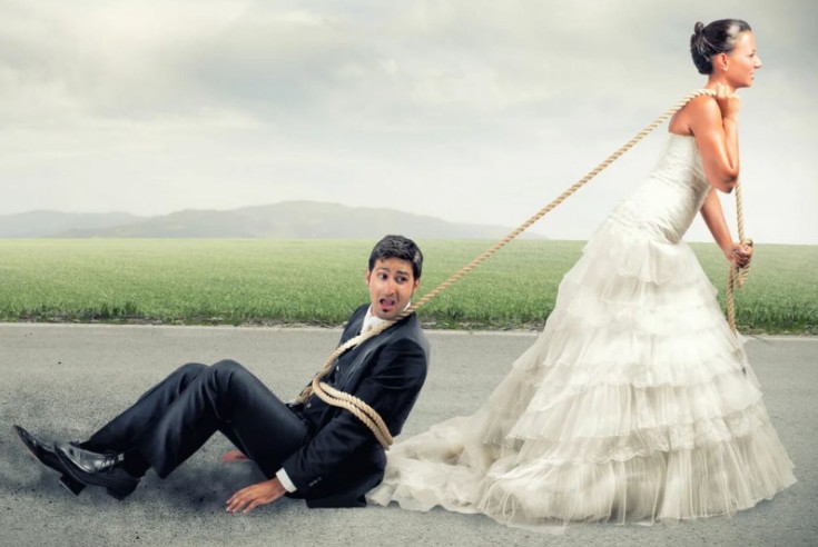 Create meme: the bride tied up the groom, the bride drags the groom, tied up the groom
