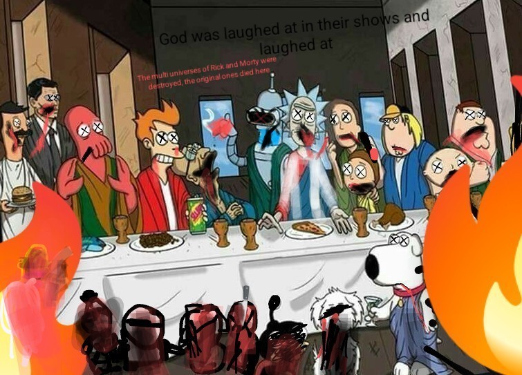 Create meme: The Simpsons Family Guy South Park Futurama Rick and Morty, The Last Supper Rick and Morty, Family Guy and the Simpsons