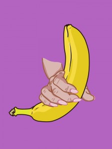Создать мем: тайна банана, банан в руке, презерватив на банане