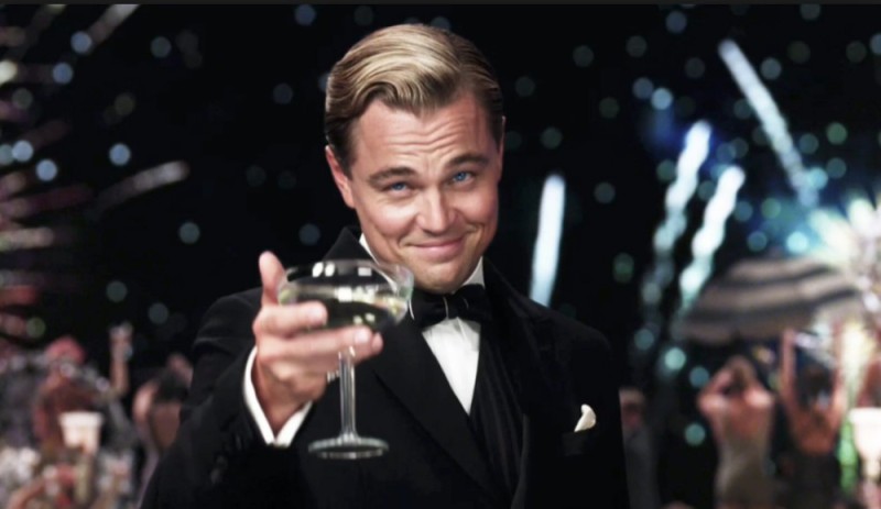 Create meme: Leonardo DiCaprio the great Gatsby, Leonardo DiCaprio with a glass of, Leonardo DiCaprio the great Gatsby