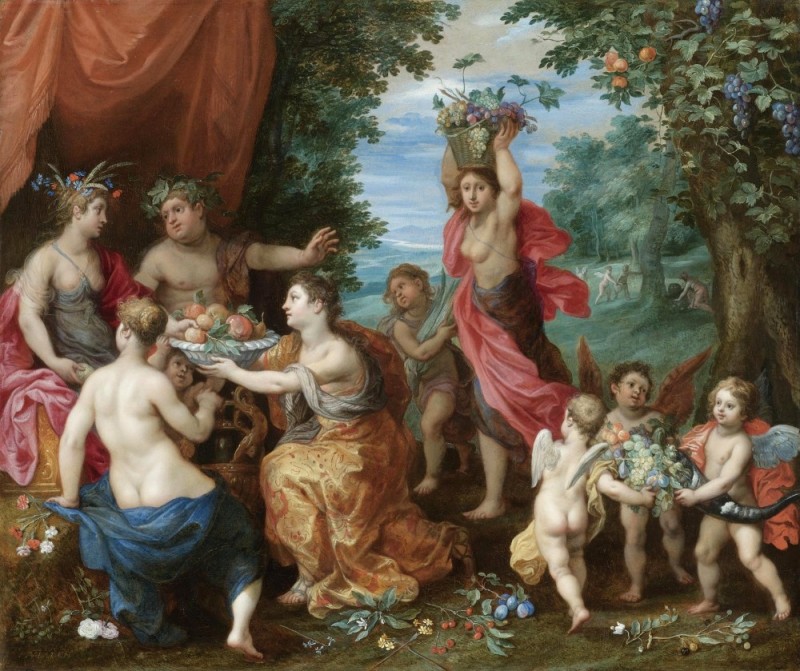 Create meme: bacchus feast painting, Jan Brueghel the elder (1568-1625). allegory of spring, Jan Brueghel the elder (1568-1625). allegory of hearing