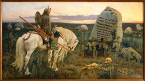 Create meme: heroes, Vasnetsov knight at the crossroads