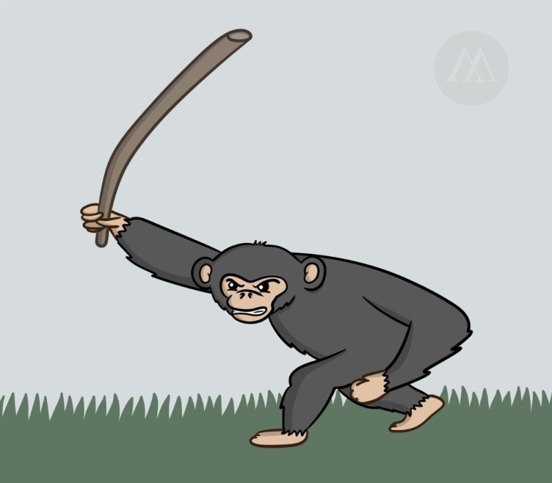 Create meme: a monkey with a stick, cartoon monkey on a branch, a monkey with a club