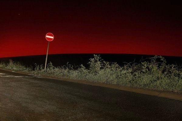 Create meme: A red place at night, night road, The road is night