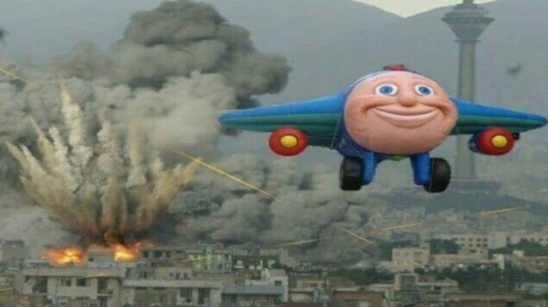 Create meme: meme airplane, Jay Jay the jet plane, the airplane flies away from the explosion