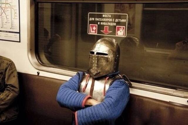 Create meme: knight in the subway, metro fun, subway passengers 