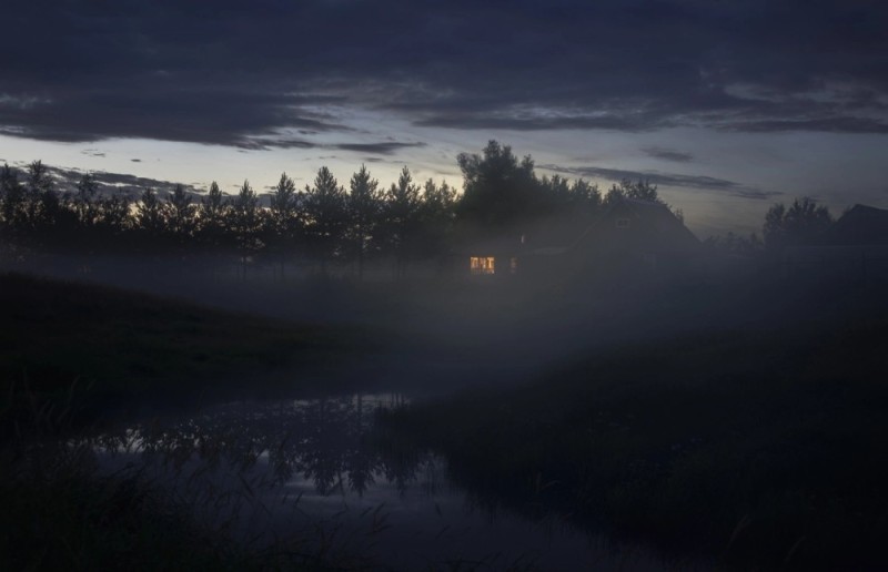 Create meme: sunset fog, Fog night, mist over the lake