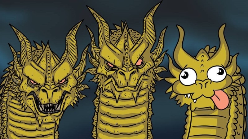 Create meme: King Guidora Kevin, king gidora art, three dragon heads