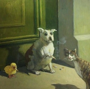 Создать мем: michael sowa картины курящий пес, масляная живопись, картины