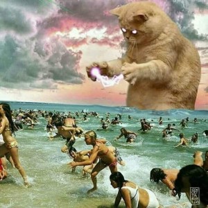 Create meme: man on the beach, fleeing from the sea people