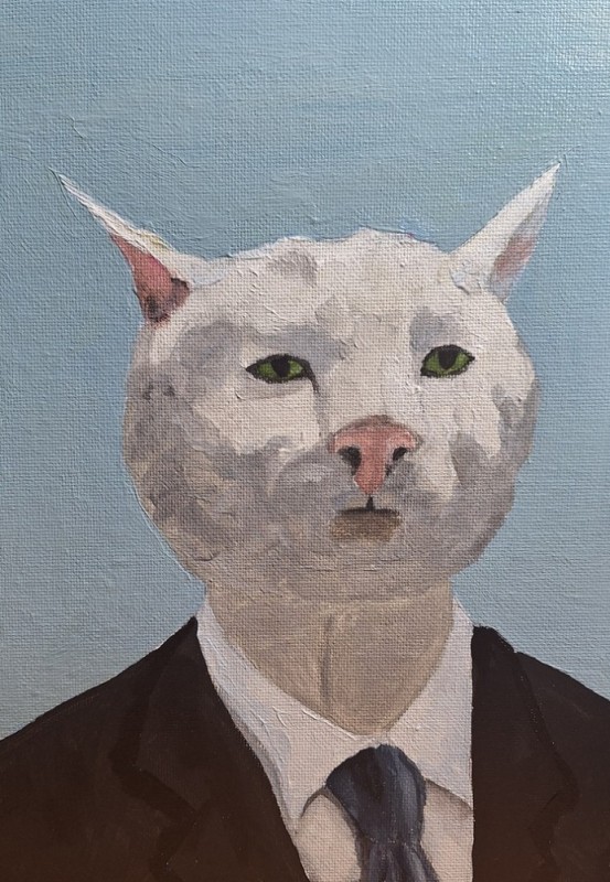 Создать мем: серьёзный кот в костюме, кошка, белый кот в пиджаке