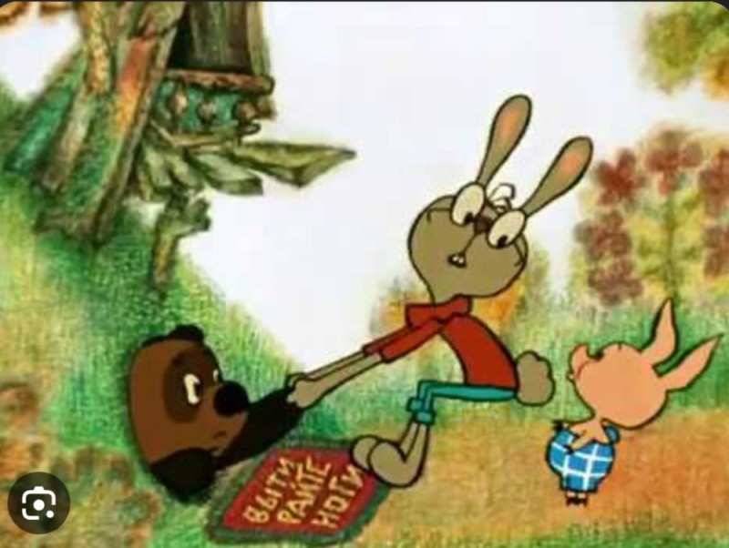 Create meme: rabbit Winnie the Pooh, winipuh and rabbit, Winnie the Pooh and Piglet visiting rabbit
