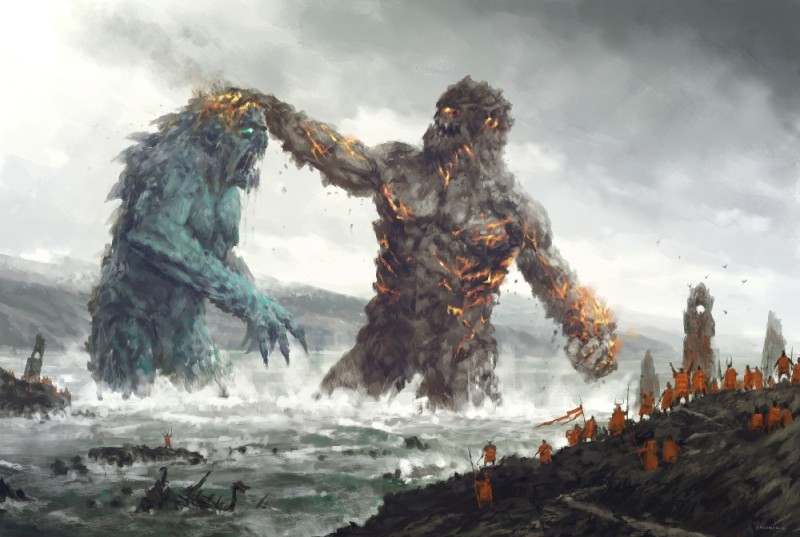 Create meme: battle of the giants, giant monsters, big monster