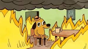Создать мем: собака в пожаре мем, собачка в горящем доме, собачка в горящем доме мем