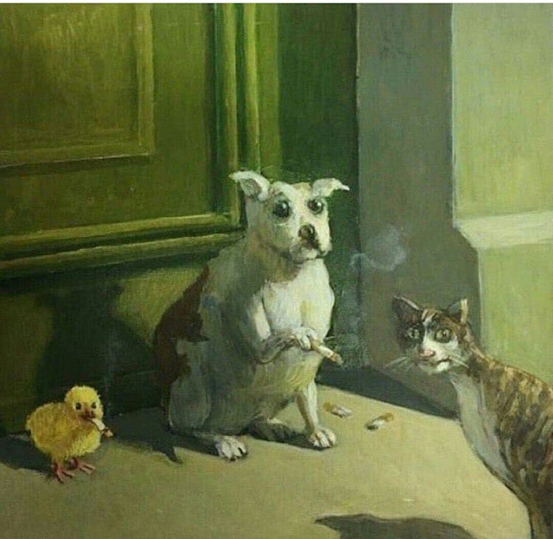 Create meme: michael sowa paintings, Michael Sowa paintings smoking dog, Michael Sova is an artist