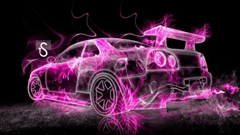 Create meme: the Wallpaper on your desktop machine, Nissan Skyline GTR 34 neon, neon machine