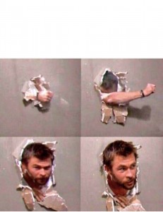 Create meme: Chris Hemsworth meme, Chris Hemsworth breaks through the wall meme