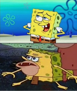 Create meme: spongebob stone age, primitive spongebob meme, meme spongebob savage