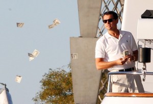 Create meme: the wolf of wall street, throwing money