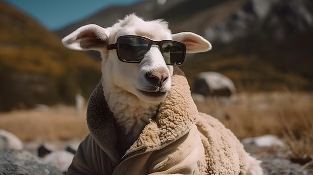 Create meme: The sheep is smiling, sheep sheep, A sheep with glasses