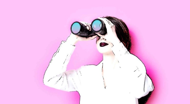 Create meme: girl with binoculars, woman with binoculars, man with binoculars