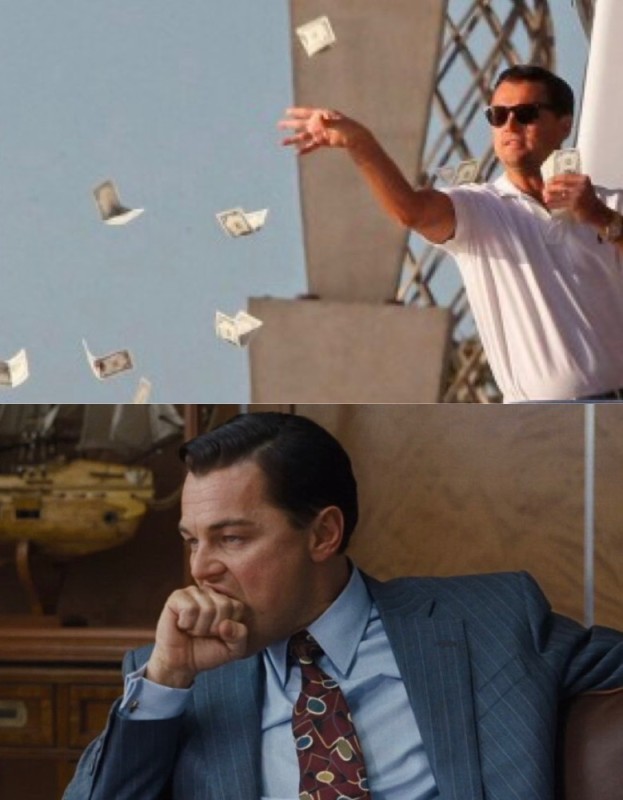 Create meme: Leonardo DiCaprio the wolf of wall street the money, leonardo dicaprio, the wolf of wall street Leonardo di Caprio