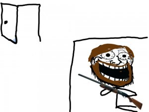 Create meme: trollface meme, Trollface is scary, trollface with a gun