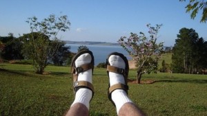 Create meme: feet, sandals with socks, socks under sandals